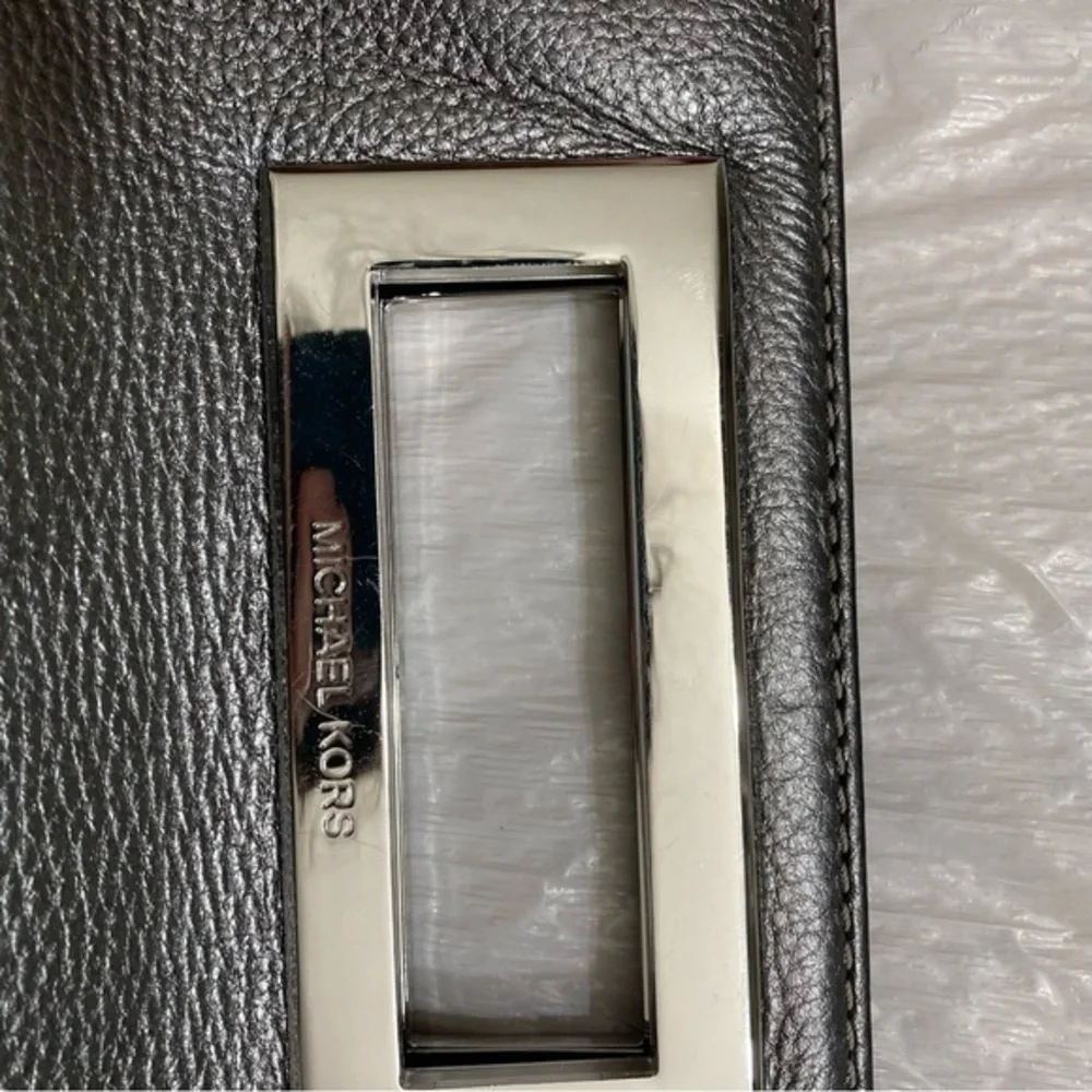 Michael kors silver leather evening party clutch bag